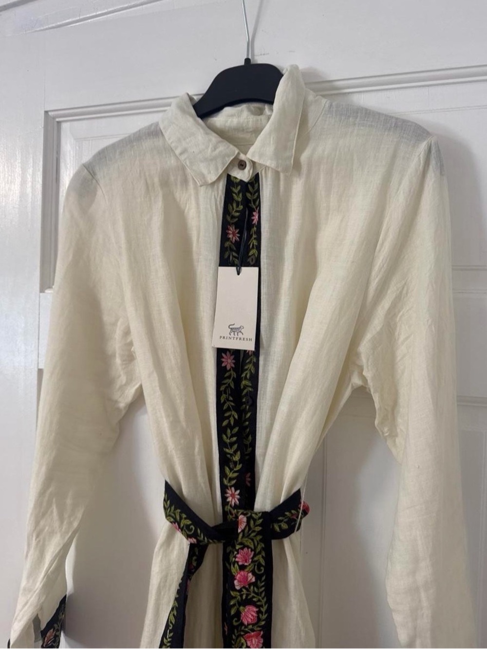 NWT Printfresh Embroidered Linen Blend Dress Cream Palm Tree Sz S- Code 1353 - Picture 4 of 4